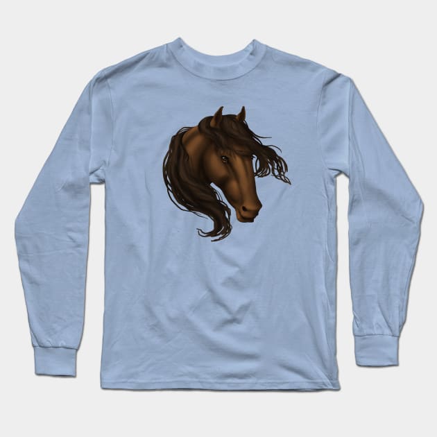 Horse Head - Brown Long Sleeve T-Shirt by FalconArt